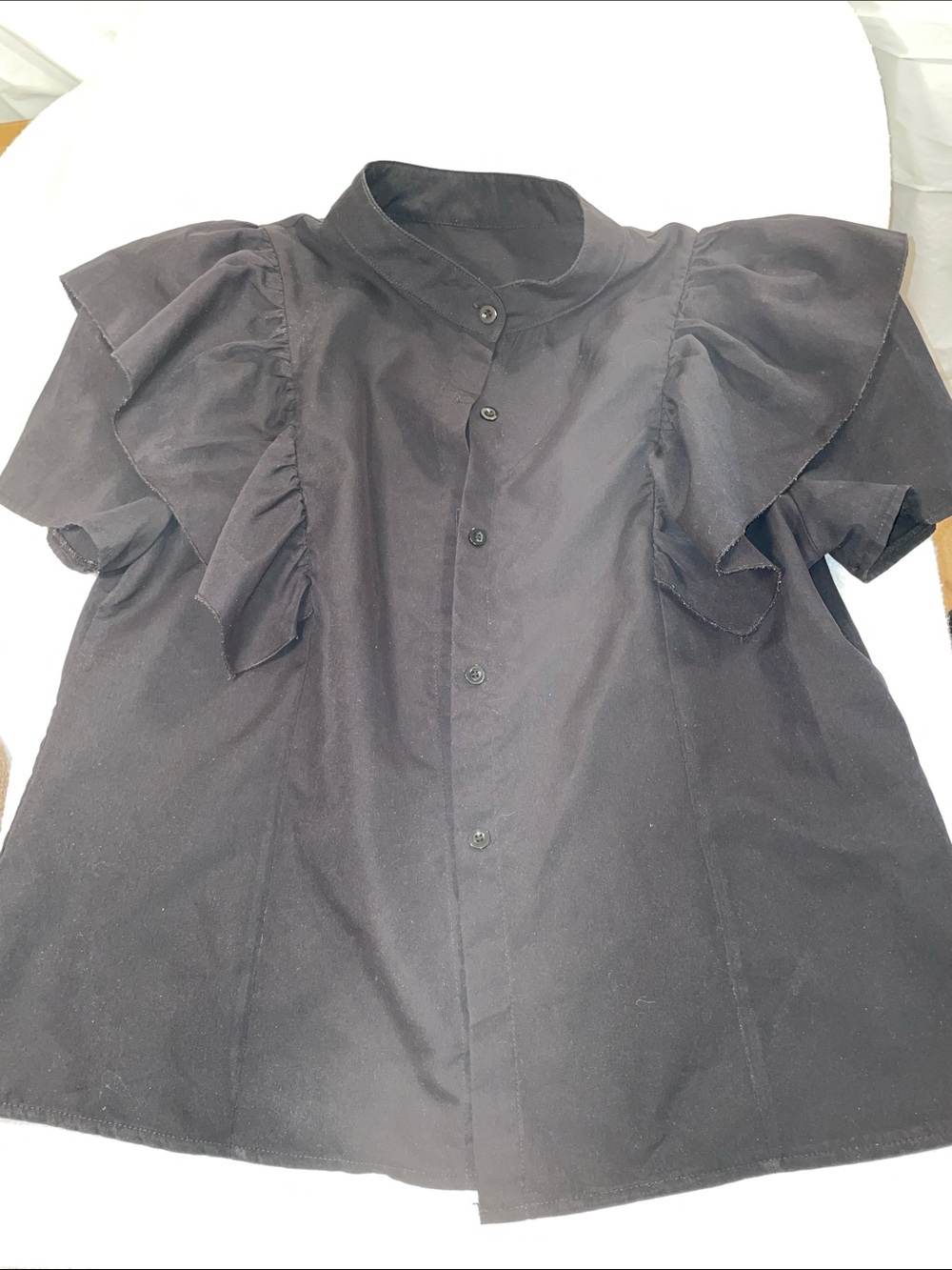 SHEIN Black Ruffle Sleeve Button-Up Blouse
